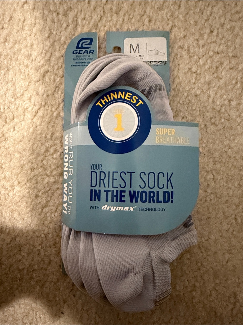 Thinnest 1 Light Gray Athletic No-Show Socks with Drymax Technology